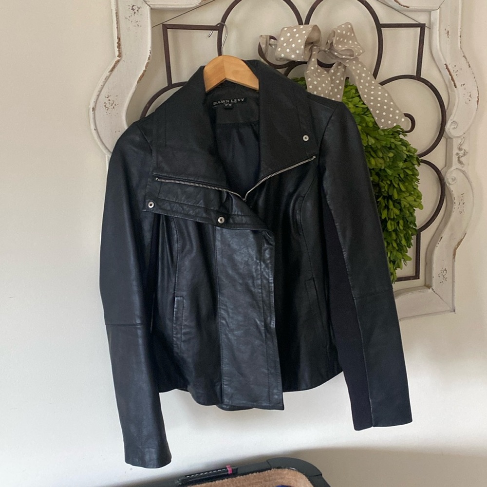 Dawn Levy hi-low leather jacket